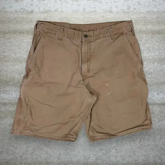 Vintage Carhartt Carpenter Shorts Camel Tan Canvas Baggy Wide Leg Fit 90s